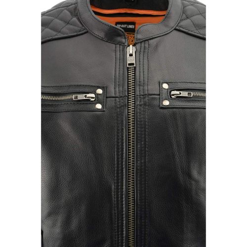  Milwaukee Leather MLM1580 Mens Full Side Lace Vented Black Leather Scooter Jacket