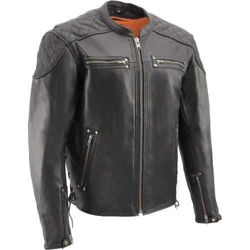  Milwaukee Leather MLM1580 Mens Full Side Lace Vented Black Leather Scooter Jacket