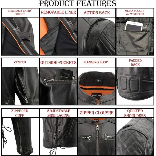  Milwaukee Leather MLM1580 Mens Full Side Lace Vented Black Leather Scooter Jacket