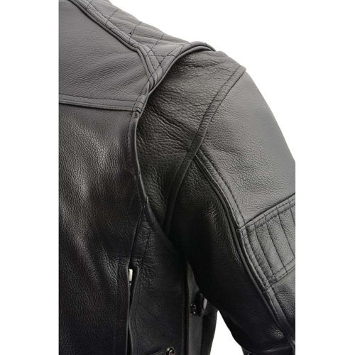  Milwaukee Leather MLM1545 Mens Quilted Pattern Triple Vent Black Leather Scooter Jacket