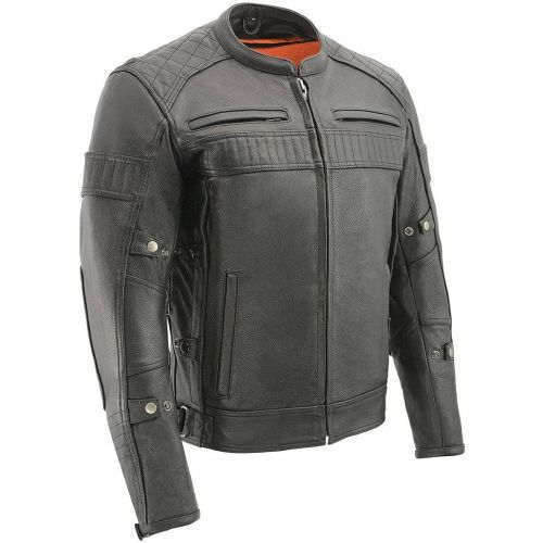  Milwaukee Leather MLM1545 Mens Quilted Pattern Triple Vent Black Leather Scooter Jacket