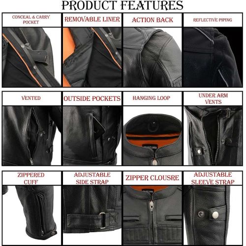  Milwaukee Leather MLM1545 Mens Quilted Pattern Triple Vent Black Leather Scooter Jacket