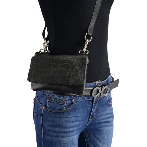  Milwaukee Leather MP8854 Womens Black Leather Multi Pocket Belt Bag