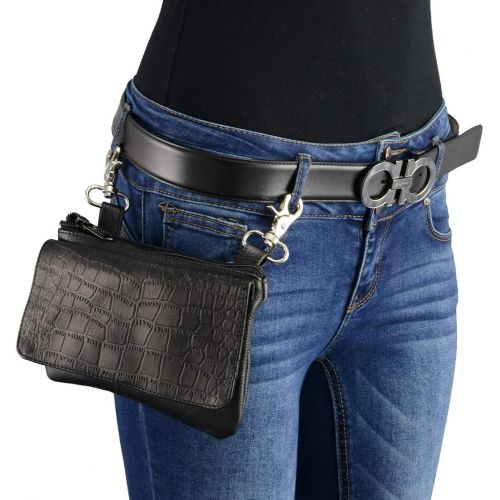  Milwaukee Leather MP8854 Womens Black Leather Multi Pocket Belt Bag