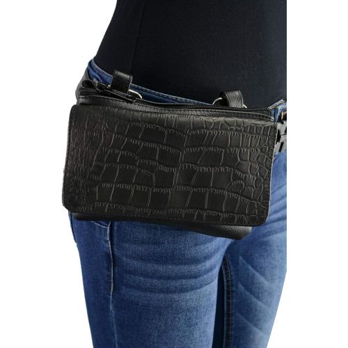  Milwaukee Leather MP8854 Womens Black Leather Multi Pocket Belt Bag