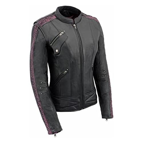  Milwaukee Leather MLL2570 Ladies Phoenix Embroidered Black Leather MC Jacket