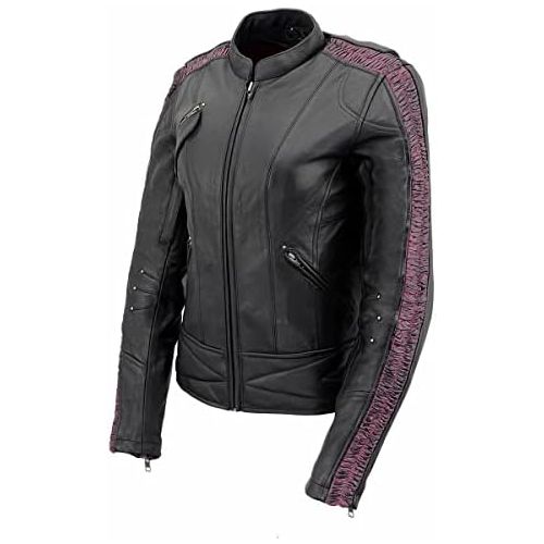  Milwaukee Leather MLL2570 Ladies Phoenix Embroidered Black Leather MC Jacket