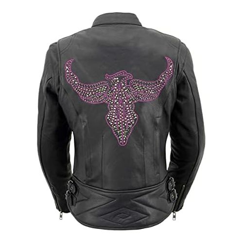  Milwaukee Leather MLL2570 Ladies Phoenix Embroidered Black Leather MC Jacket