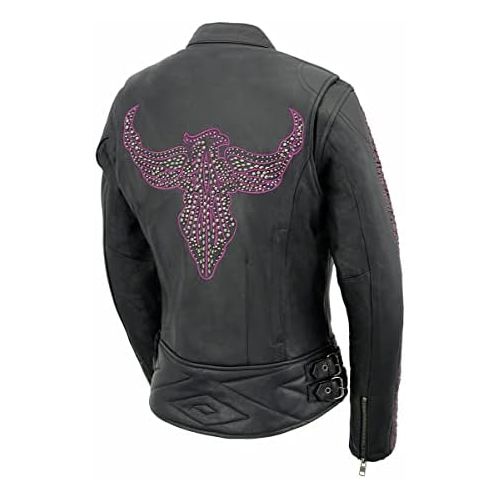  Milwaukee Leather MLL2570 Ladies Phoenix Embroidered Black Leather MC Jacket