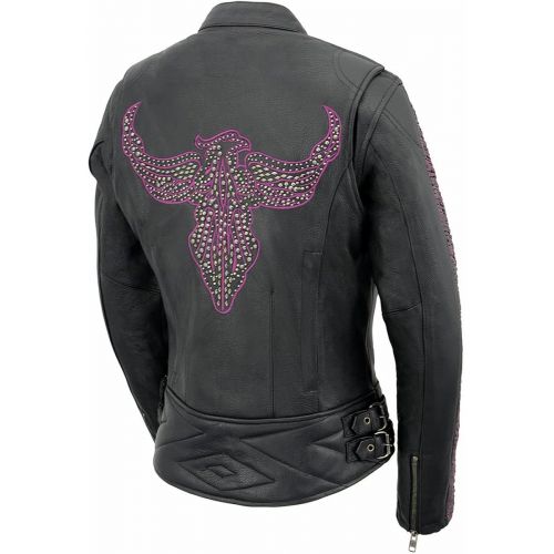  Milwaukee Leather MLL2570 Ladies Phoenix Embroidered Black Leather MC Jacket