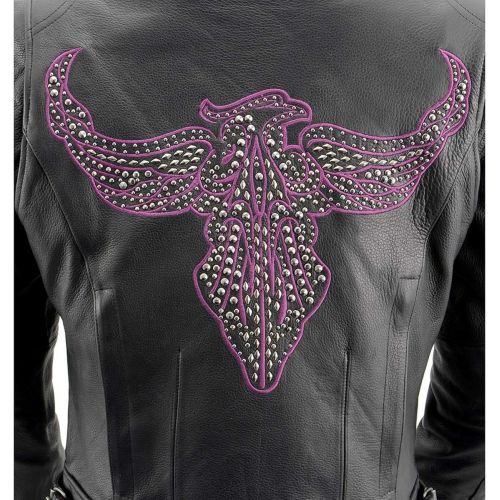  Milwaukee Leather MLL2570 Ladies Phoenix Embroidered Black Leather MC Jacket