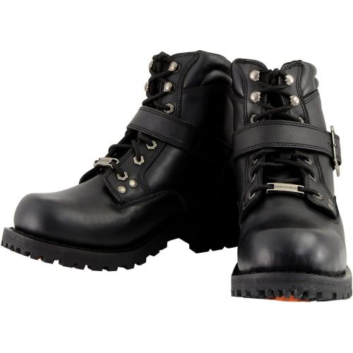  Milwaukee Leather MBM9010W Mens Black Wide-Width Lace-Up 6-inch Engineer Boots with Side Buckle - 13W