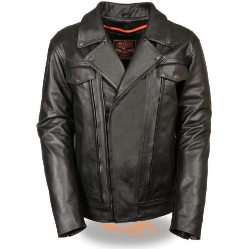  Milwaukee Leather-LKM1720-Mens Utility Pocket Vented Cruiser Leather Jacket (LARGE)