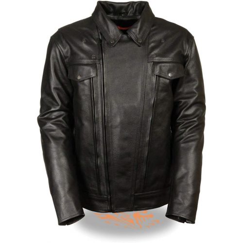  Milwaukee Leather-LKM1720-Mens Utility Pocket Vented Cruiser Leather Jacket (LARGE)