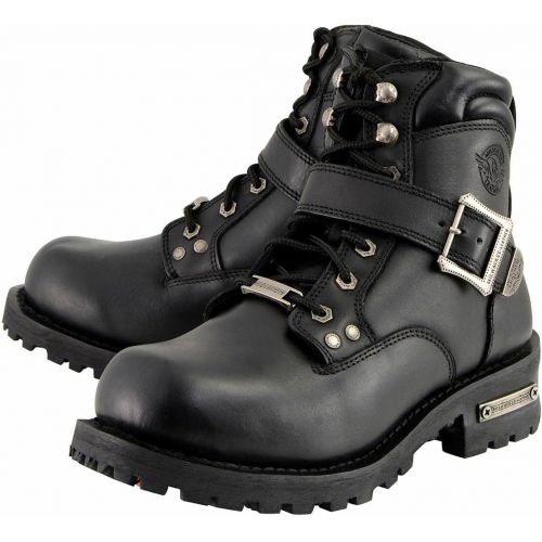  Milwaukee Leather MBM9010W Mens Black Wide-Width Lace-Up 6-inch Engineer Boots with Side Buckle - 8.5W