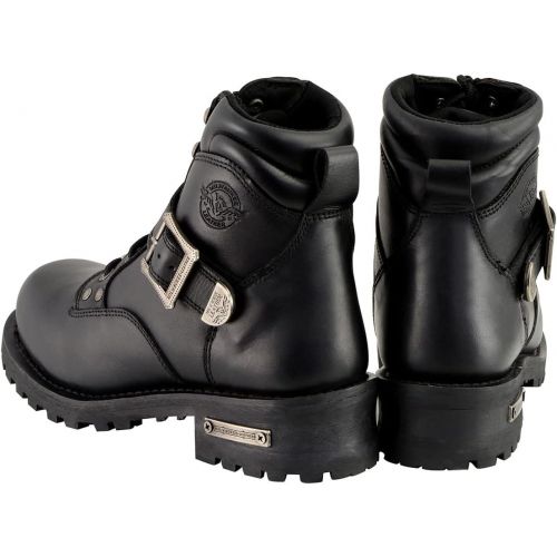  Milwaukee Leather MBM9010W Mens Black Wide-Width Lace-Up 6-inch Engineer Boots with Side Buckle - 8.5W