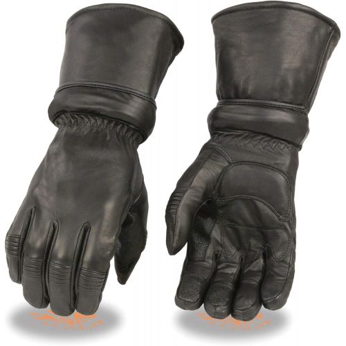  Milwaukee Leather SH710 Mens Black Leather Gauntlet Gloves with Gel Palm