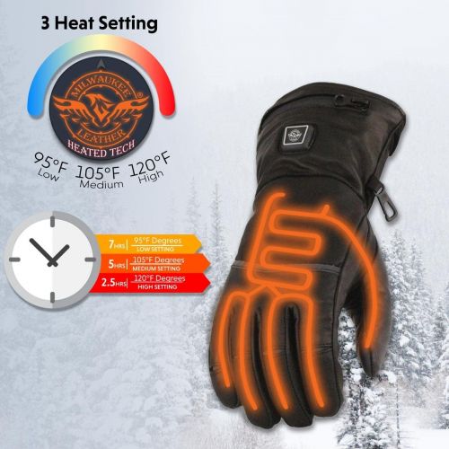  Milwaukee Leather Mens Heated Gantlet Gloves with Touch screen