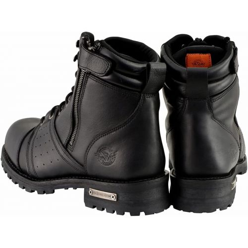  Milwaukee Leather MBM9000W Mens Black Lace-Up Wide-Width Leather Boots with Side Zipper Entry - 7W