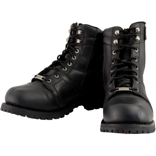  Milwaukee Leather MBM9000W Mens Black Lace-Up Wide-Width Leather Boots with Side Zipper Entry - 7W