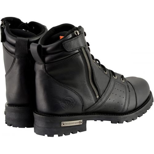  Milwaukee Leather MBM9000W Mens Black Lace-Up Wide-Width Leather Boots with Side Zipper Entry - 7W