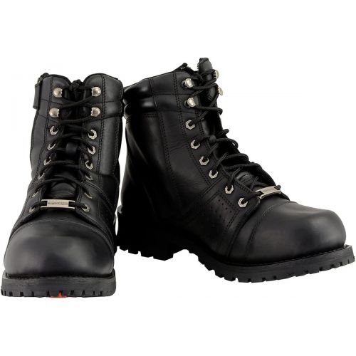  Milwaukee Leather MBM9000W Mens Black Lace-Up Wide-Width Leather Boots with Side Zipper Entry - 7W