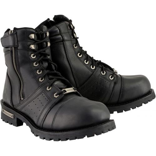  Milwaukee Leather MBM9000W Mens Black Lace-Up Wide-Width Leather Boots with Side Zipper Entry - 7W