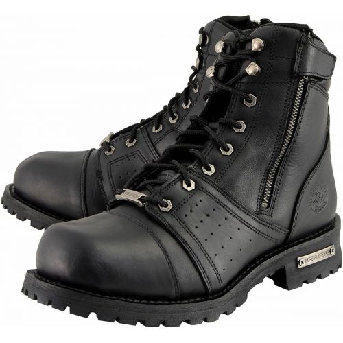  Milwaukee Leather MBM9000W Mens Black Lace-Up Wide-Width Leather Boots with Side Zipper Entry - 7W