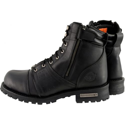  Milwaukee Leather MBM9000W Mens Black Lace-Up Wide-Width Leather Boots with Side Zipper Entry - 7W