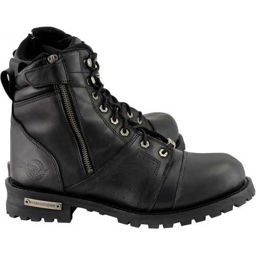  Milwaukee Leather MBM9000W Mens Black Lace-Up Wide-Width Leather Boots with Side Zipper Entry - 7W