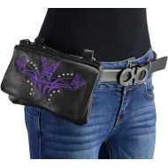 Milwaukee Leather MP8851 Womens Black and Purple Leather Multi Pocket Belt Bag