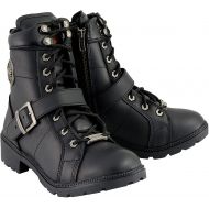 Milwaukee Leather MBL9325W Womens Wide Width Lace-Up Black Leather Boots with Zippers