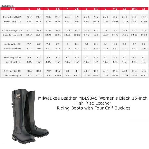  Milwaukee Leather MBL9345 Womens Black 15-inch High Rise Leather Riding Boots with Four Calf Buckles