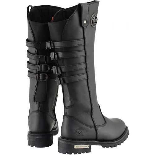  Milwaukee Leather MBL9345 Womens Black 15-inch High Rise Leather Riding Boots with Four Calf Buckles