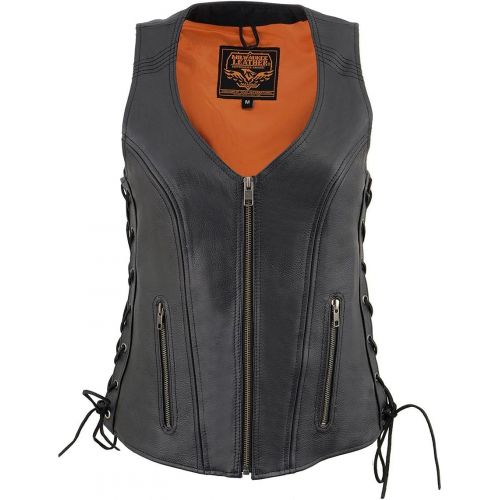  Milwaukee Leather MLL4531 Womens Black Open Neck’ Leather Vest with Side Laces - XXX-Large