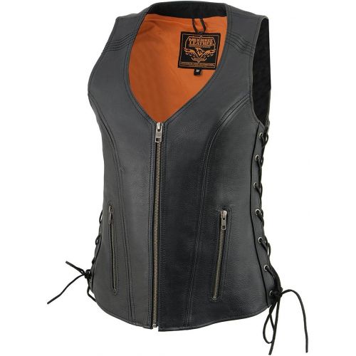  Milwaukee Leather MLL4531 Womens Black Open Neck’ Leather Vest with Side Laces - XXX-Large