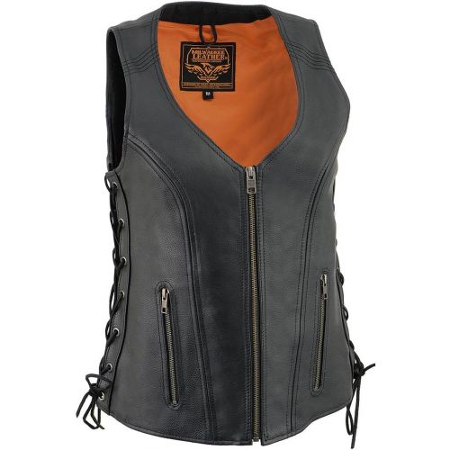  Milwaukee Leather MLL4531 Womens Black Open Neck’ Leather Vest with Side Laces - XXX-Large