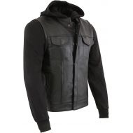 Milwaukee Leather LKM3714 Mens Black Leather Club Style Vest with Full Sleeve Hoodie and Quick Draw Pocket