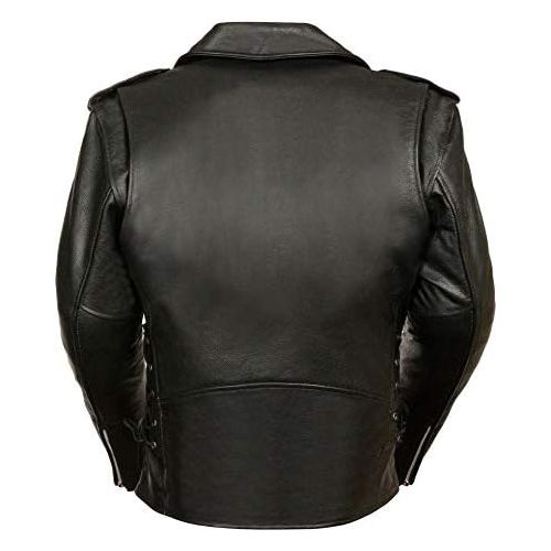  Milwaukee Leather-LKM1781-Mens Classic Police Style Black Leather Motorcycle Jacket - Black/Large - L