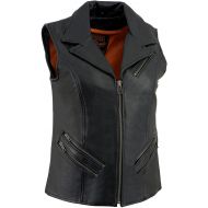 Milwaukee Leather MLL4521 Ladies Black Long Leather Vest with MC Lapel Collar - Small