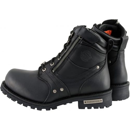  Milwaukee Leather MBM9050 Mens Black 6 inch Lace-Up Boots with Zipper Closure