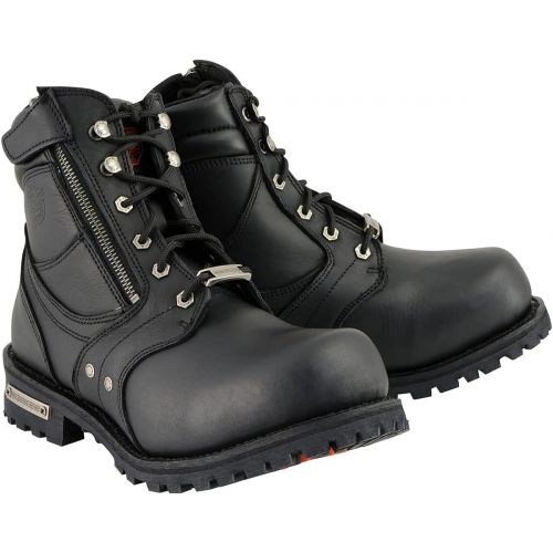  Milwaukee Leather MBM9050 Mens Black 6 inch Lace-Up Boots with Zipper Closure