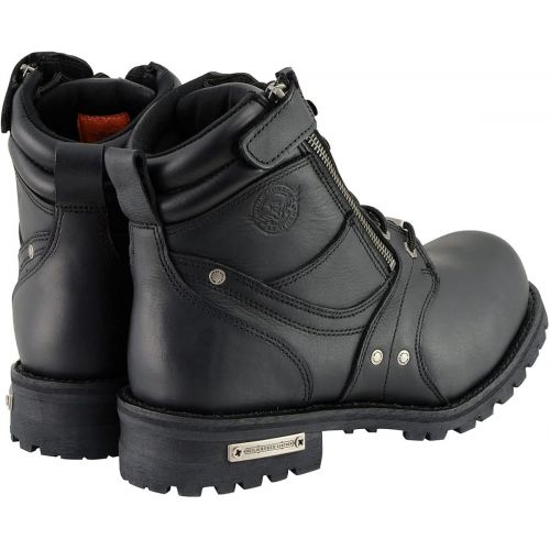  Milwaukee Leather MBM9050 Mens Black 6 inch Lace-Up Boots with Zipper Closure