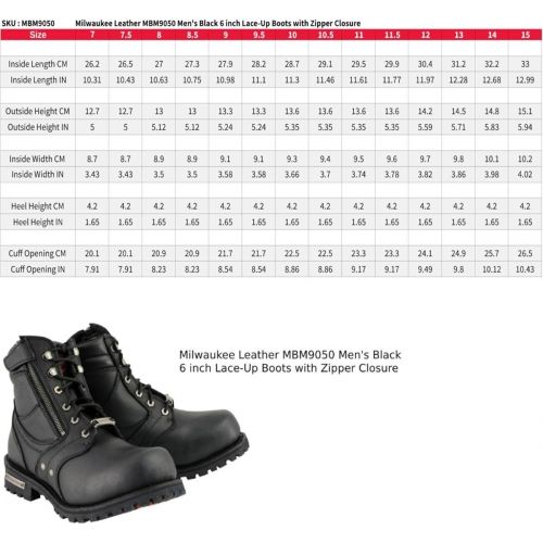  Milwaukee Leather MBM9050 Mens Black 6 inch Lace-Up Boots with Zipper Closure