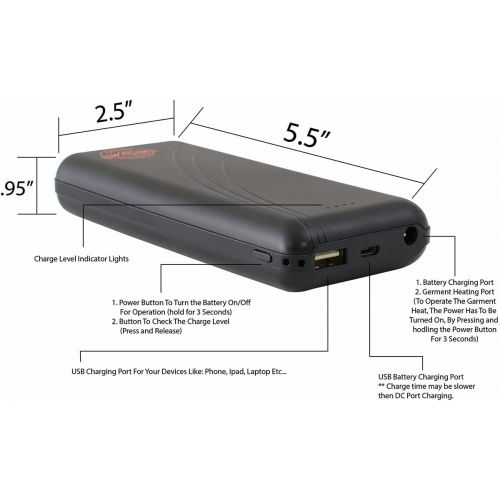  Milwaukee Leather and Nexgen Heat BAT7410000 7.4v Universal Battery 10000 MAH for Heated Apparel - One Size