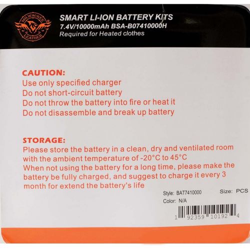  Milwaukee Leather and Nexgen Heat BAT7410000 7.4v Universal Battery 10000 MAH for Heated Apparel - One Size