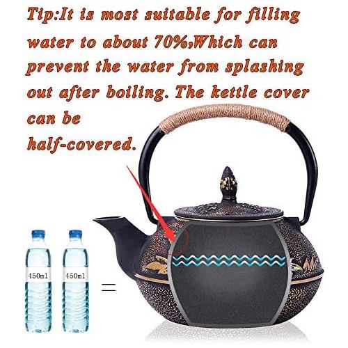  Milworld tetsubin Cast iron Tea Kettle workshop Healthy japanese fish pattern Teapot with Stainless Steel Infuser（30.4oz）