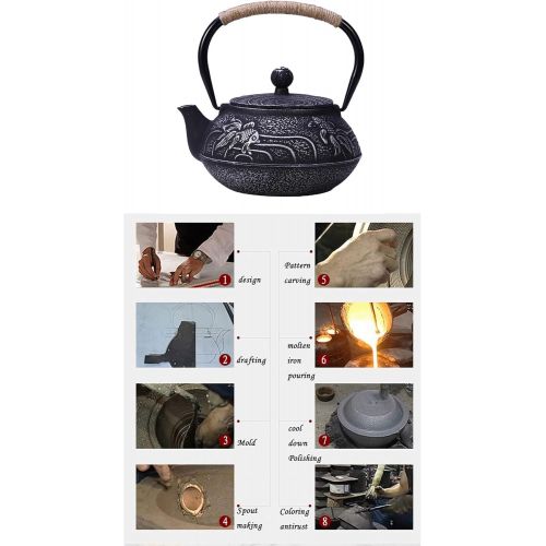  Milworld tetsubin Cast iron Tea Kettle workshop Healthy japanese fish pattern Teapot with Stainless Steel Infuser（30.4oz）