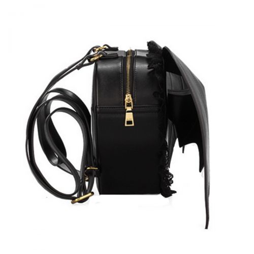  Mily Womens Black Bat Wings Backpack Lether Heart-shaped Bag