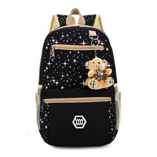  Mily 3 Pcs Galaxy Star Canvas Backpack Set School Book Bag Set Black